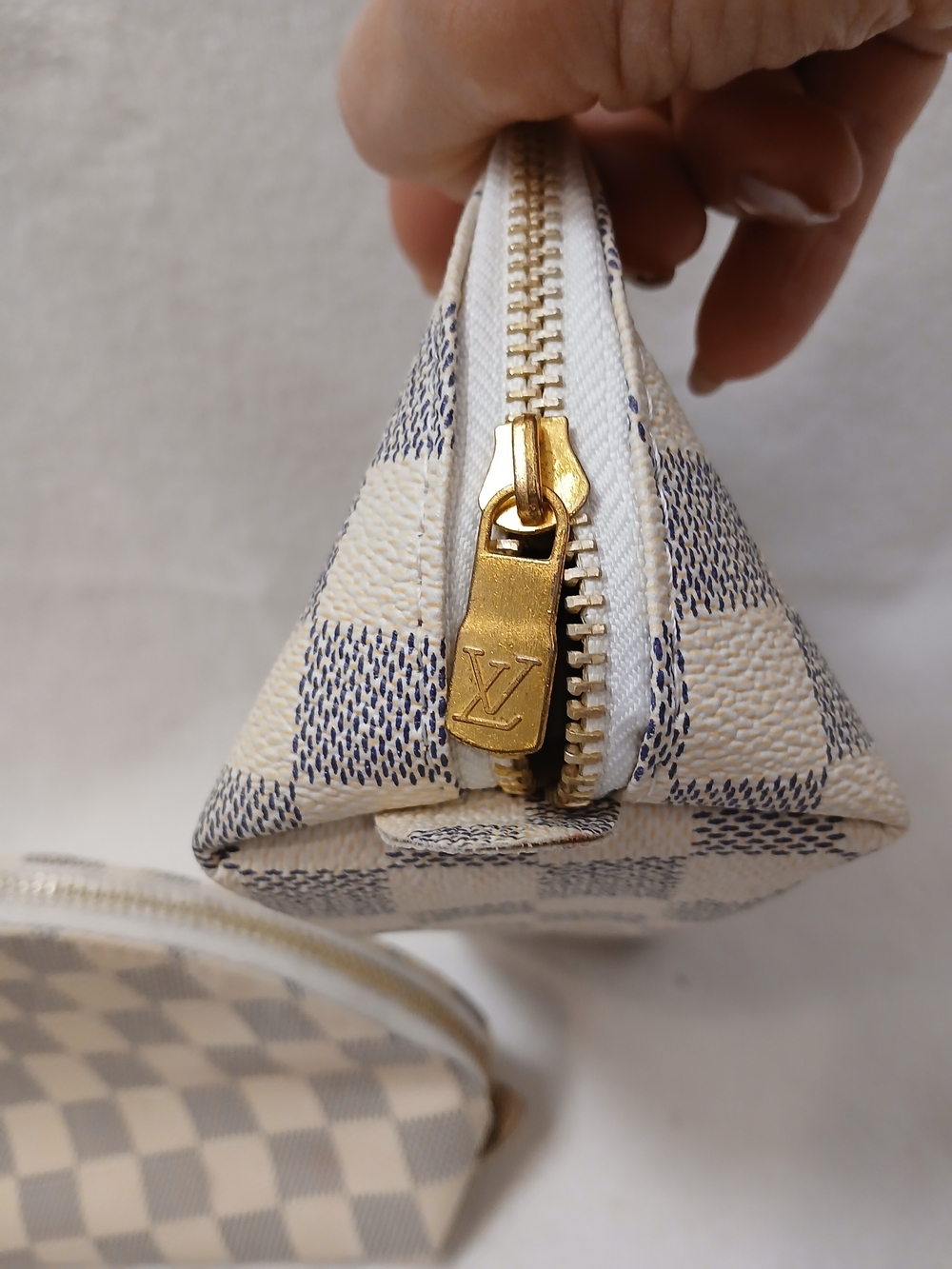 Cream and Gray Checkered Zip Cosmetic Pouch Duo - Picture 5 of 10